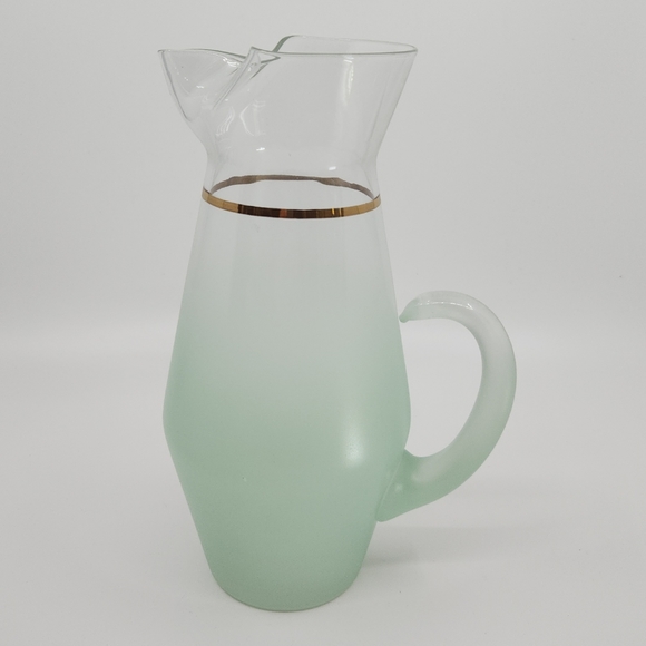 Vtg MCM West Virginia Blendo Glass Ice Lip Pitcher Frosted Green Gold Trim 9.5" - Picture 13 of 13